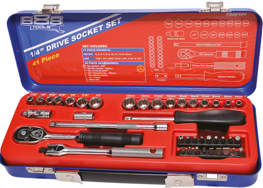 SP Tools 1/4"Dr Socket Set - 6pt Metric/SAE - 41pc T820101 Socket Set SP Tools