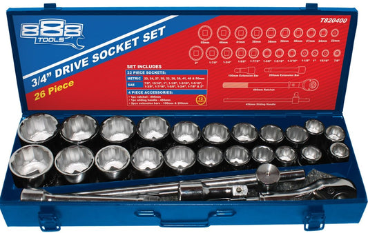 SP Tools 3/4"Dr Socket Set - 12pt Metric/SAE 888 Series 26pc T820400 Pick Up In Store Socket Set SP Tools