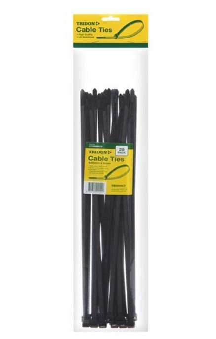 Tridon BLACK Cable Ties 400mm x 8mm PK 25 CT408BKCD Cable ties Tridon