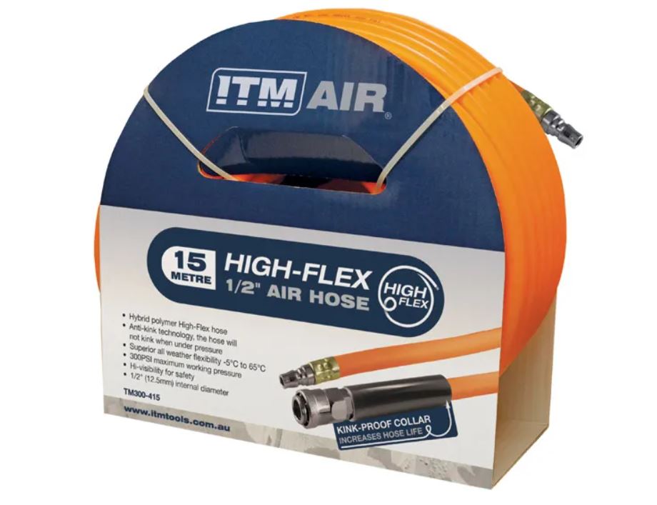 ITM Air Hose, 12.5mm (1/2") X 15m Hybrid Polymer Air Hose, Comes With Nitto Style Fittings TM300-415 Pick Up In Store Air Hose Reel ITM