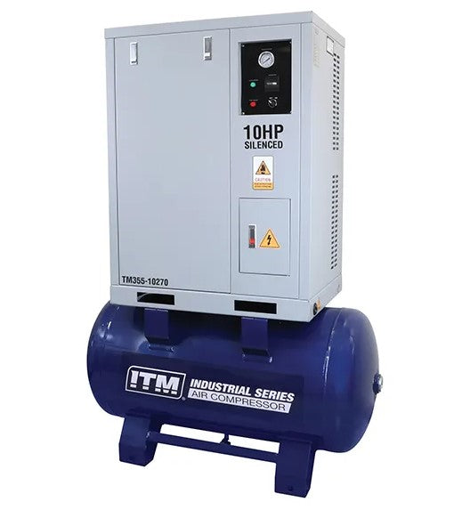 ITM Air Compressor, Silenced Cabinet 3 Phase, 10Hp, 270Ltr, Fad 960 L/Min TM355-10270 Pick Up In Store Compressor ITM