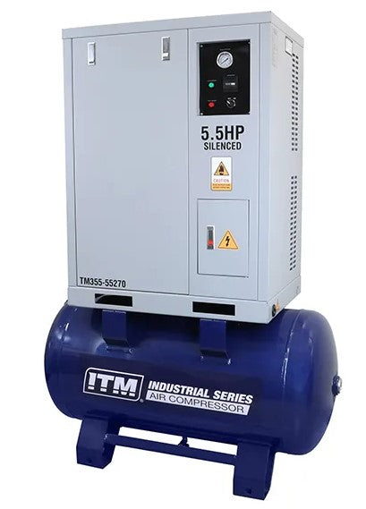 ITM Air Compressor, Silenced Cabinet 3 Phase, 5.5Hp, 270Ltr, Fad 465 L/Min TM355-55270 Pick Up In Store Compressor ITM