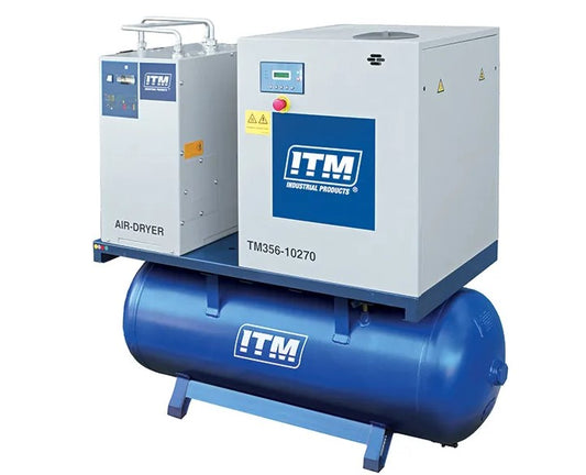 ITM Air Compressor Rotary Screw With Refrigerated Dryer, 3 Phase, 10Hp, 270Ltr, Fad 1080 TM356-10270 Pick Up In Store Compressor ITM