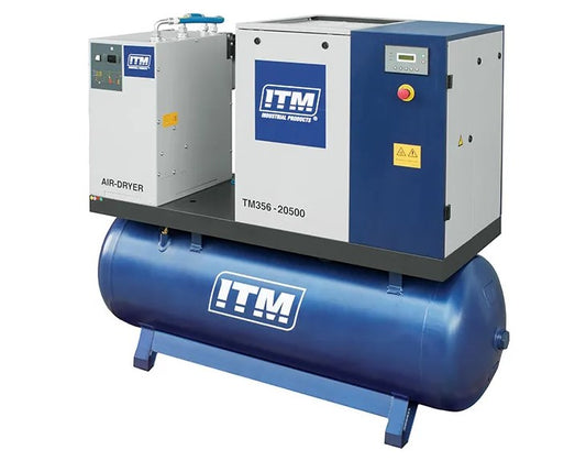 ITM Air Compressor Rotary Screw With Refrigerated Dryer, 3 Phase, 20Hp, 500Ltr, Fad 1980 TM356-20500 Pick Up In Store Compressor ITM