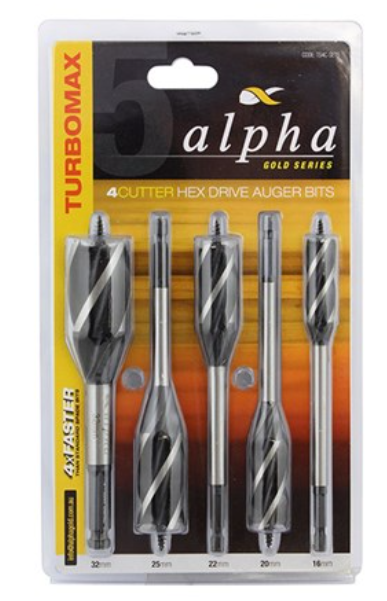 Alpha 5 PCE 4 Cutter Auger Bit Set 16, 20, 22, 25, 32mm 4MAX TS4C-SET5 Drill Bit Alpha