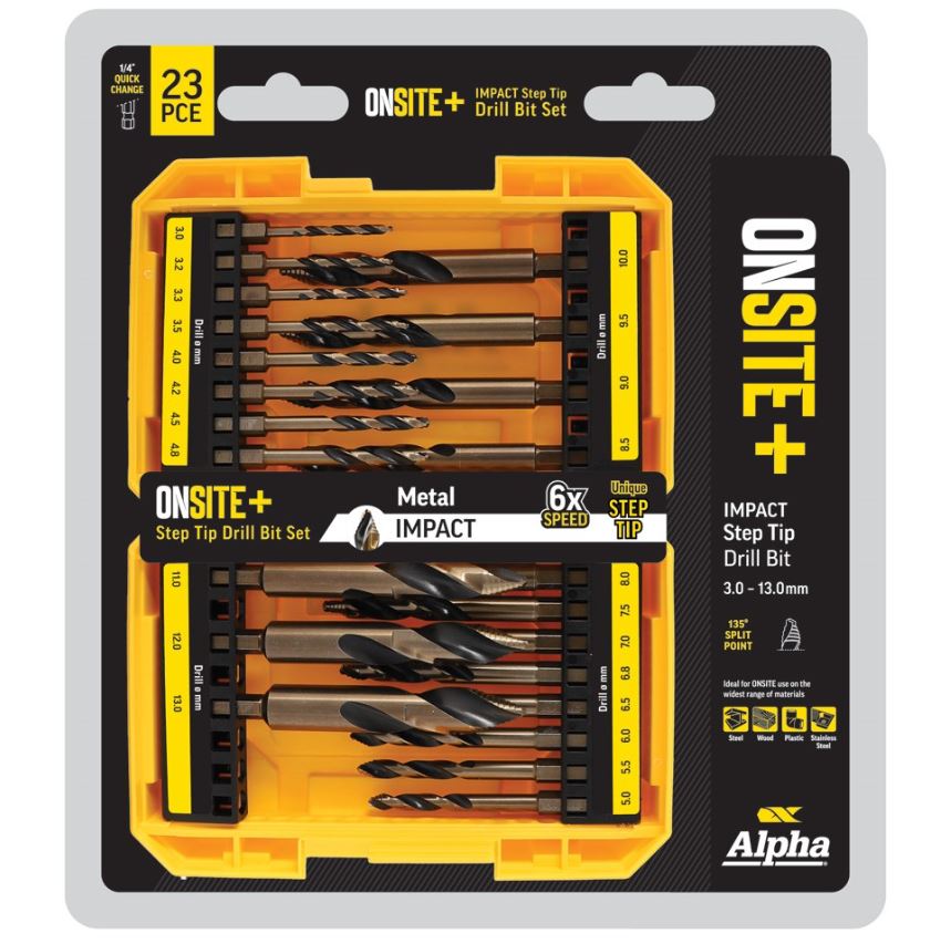 Alpha 23 Piece ONSITE Plus Impact Step Tip Drill Set SM23ST Drill Sets Alpha