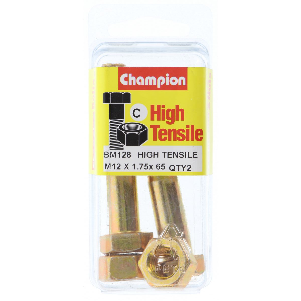 Champion Fully Threaded Set Screws and Nuts 12 x 65 x 1.75 mm- BM128 Screws and Nuts Champion