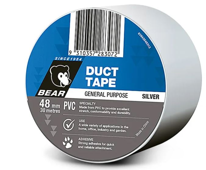 Bear PVC Duct Tape 48mm x 30m Black or Grey/Silver 63642583589 63642548313 tape Bear Grey/Silver