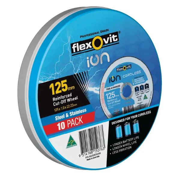 Flexovit Ion Cordless Cut-Off Wheel 125mm x 1.0 x 22.23mm 10 Pack 66252839399 Grinder Disc Flexovit