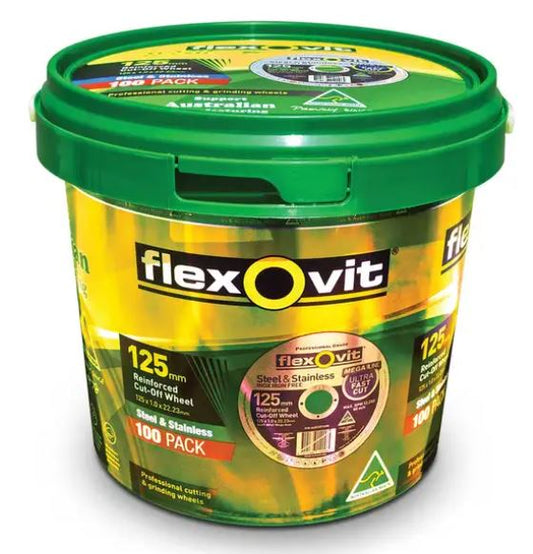 Flexovit 125 X 1.0mm Steel & Stainless Cut Off Disc Mega Tub 100 Piece 66253371411 Cutting Disc Flexovit