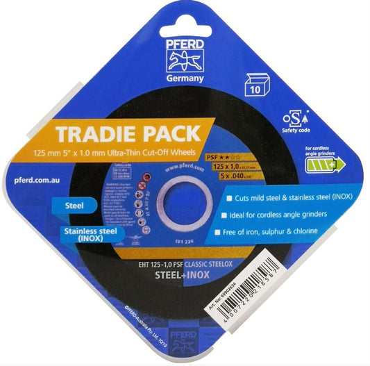 PFERD Cut-Off Wheel TRADIE PACK- 10pk - Classic Steelox (5") 125mm x 1mm 69902634 Grinder Disc Pferd