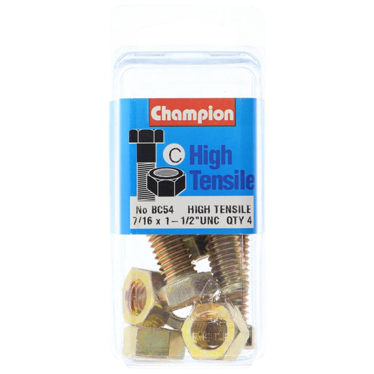 Champion Fully Threaded Set Screws and Nuts 1-1/2” x 7/16 BC54 Screws and Nuts Champion