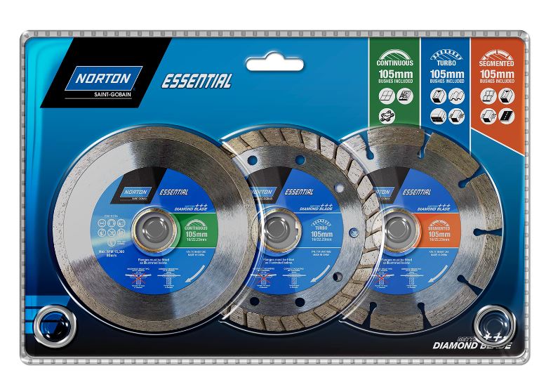 Norton Essential Diamond Blade Triple Pack 105mm x 16mm 70184601088 Cutting Disc Norton