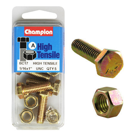 Champion Fully Threaded Set Screws and Nuts 1” x 5/16 BC17 Screws and Nuts Champion