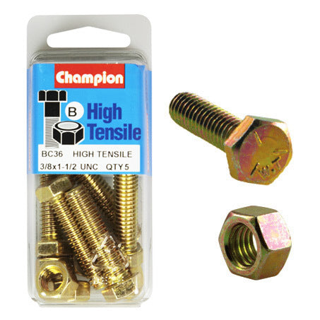 Champion Fully Threaded Set Screws and Nuts 1-1/2” x 3/8 BC36 Screws and Nuts Champion