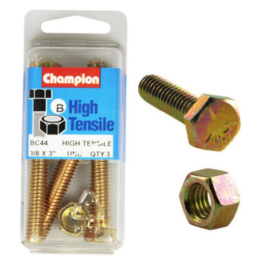 Champion Fully Threaded Set Screws and Nuts 3” x 3/8 BC44 Screws and Nuts Champion