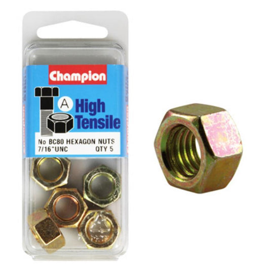 Champion Hexagon Nuts 7/16 “-BC80 Screws and Nuts Champion