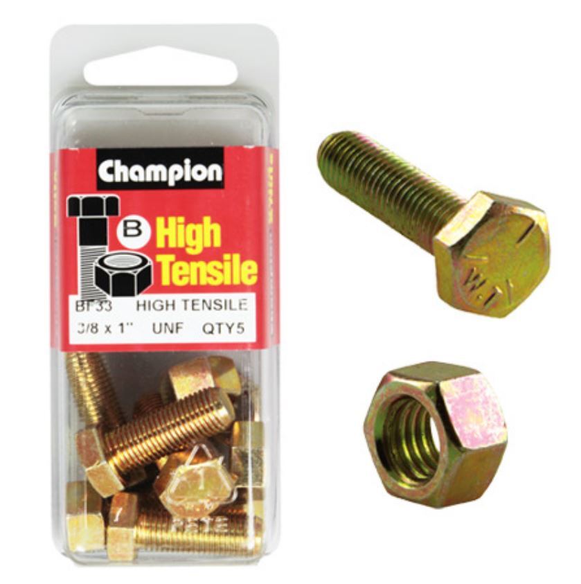 Champion Fully Threaded Set Screws and Nuts 1” x 3/8 BF33 Screws and Nuts Champion