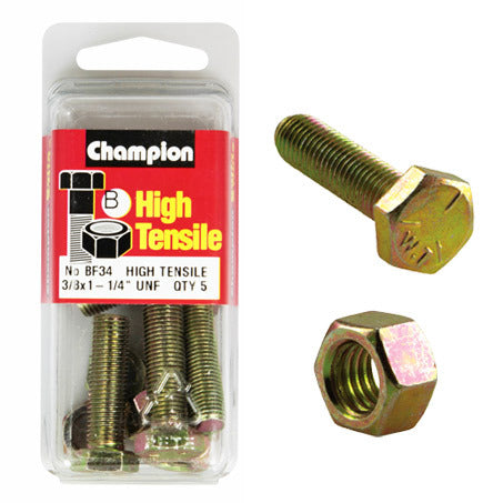 Champion Fully Threaded Set Screws and Nuts 1”-1/4 x 3/8 BF34 Screws and Nuts Champion