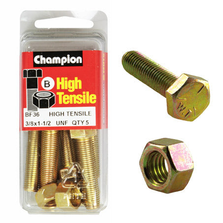 Champion Fully Threaded Set Screws and Nuts 1”-1/2 x 3/8 BF36 Screws and Nuts Champion