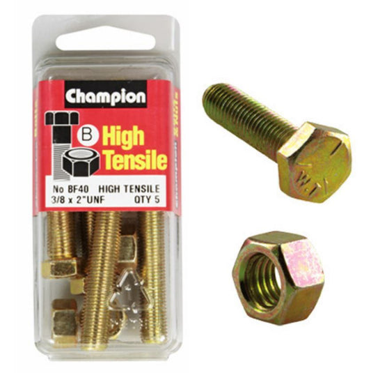 Champion Fully Threaded Set Screws and Nuts 2” x 3/8 BF40 Screws and Nuts Champion