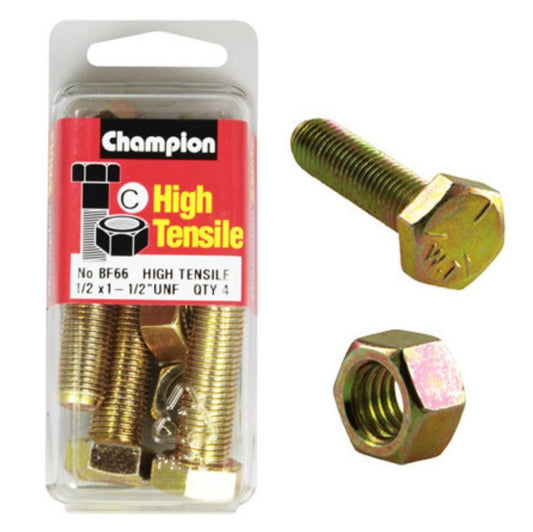 Champion Fully Threaded Set Screws and Nuts 1-1/2” x 1/2 BF66 Screws and Nuts Champion