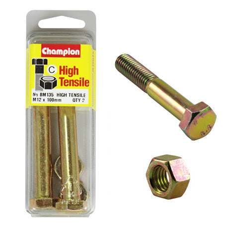 Champion Fully Threaded Set Screws and Nuts 12 x 100 x 1.75 mm- BM135 Screws and Nuts Champion