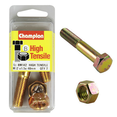 Champion Fully Threaded Set Screws and Nuts 12 x 40 x 1.5 mm- BM142 Screws and Nuts Champion