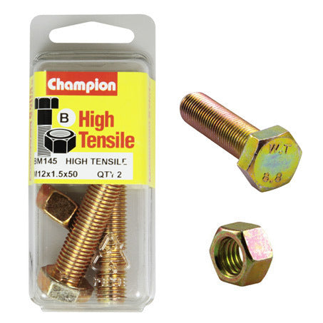 Champion Fully Threaded Set Screws and Nuts 12 x 50 x 1.5 mm BM145 Screws and Nuts Champion