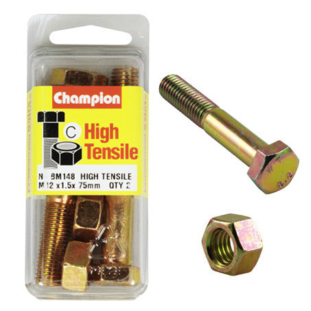 Champion Fully Threaded Set Screws and Nuts 12 x 75 x 1.5 mm- BM148 Screws and Nuts Champion