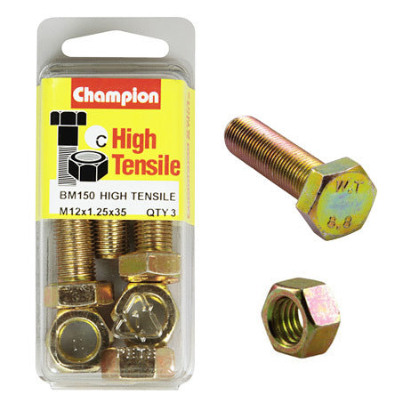 Champion Fully Threaded Set Screws and Nuts 12 x 35 x 1.25 mm- BM150 Screws and Nuts Champion