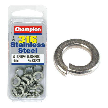 Champion Spring Washers- Fasteners S/S 6mm CSP29 Screws and Nuts Champion