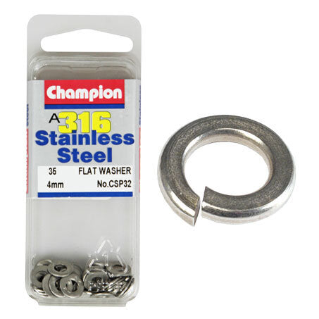 Champion Flat Washers- Fasteners S/S 4mm CSP32 Screws and Nuts Champion