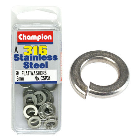 Champion Flat Washers- Fasteners S/S 6mm CSP34 Screws and Nuts Champion