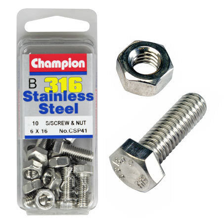 Champion Screws and Nut Set 6mm x 16mm CSP41 Screws and Nuts Champion