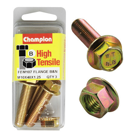 Champion Blister Flange Bolts and Nuts M10 x 40mm x 1.25 FBM107 Screws and Nuts Champion