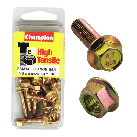 Champion Blister Flange Bolts and Nuts M5 x 25mm-FBM14 Screws and Nuts Champion