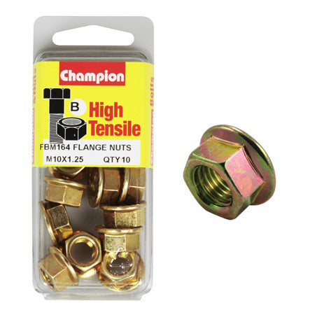 Champion Blister Flange Nuts M10 x 1.25mm-FBM164 Screws and Nuts Champion