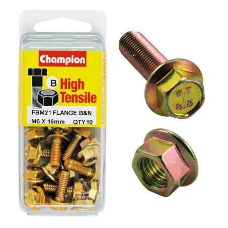 Champion Blister Flange Bolts and Nuts M6 x 16mm-FBM21 Screws and Nuts Champion