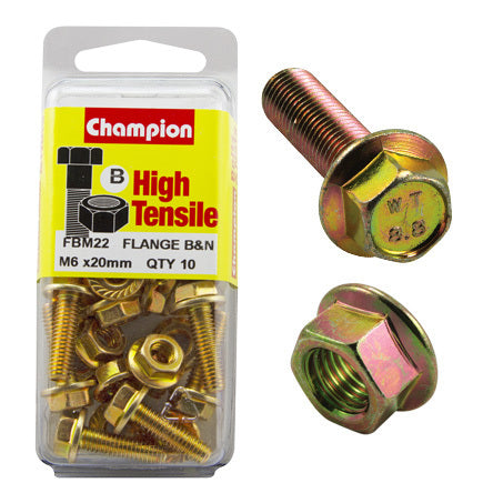 Champion Blister Flange Bolts and Nuts M6 x 20mm-FBM22 Screws and Nuts Champion