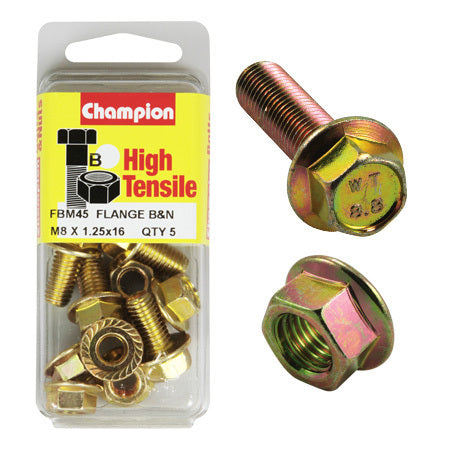 Champion Blister Flange Bolts and Nuts M8 x 16mm-FBM45 Screws and Nuts Champion