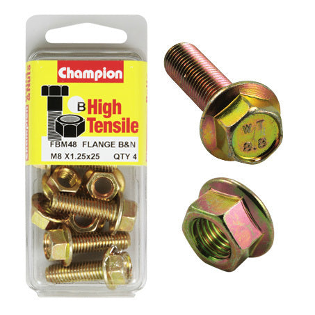 Champion Blister Flange Bolts and Nuts M8 x 25mm-FBM48 Screws and Nuts Champion