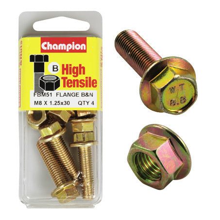 Champion Blister Flange Bolts and Nuts M8 x 30mm-FBM51 Screws and Nuts Champion