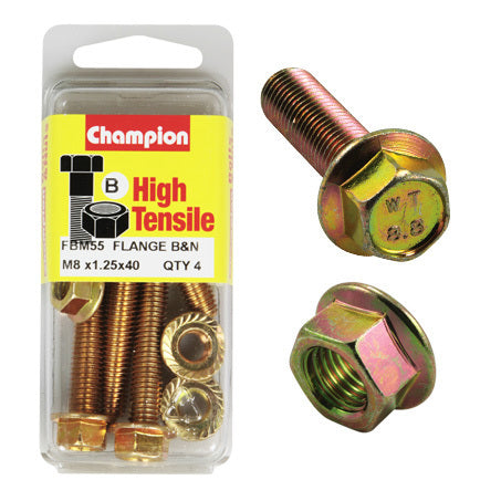 Champion Blister Flange Bolts and Nuts M8 x 40mm-FBM55 Screws and Nuts Champion