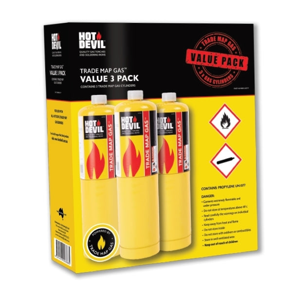 Hot Devil Trade Map Gas Value 400gm - 3 Pack HDTP- Pick Up In Store Butane Gas Hot Devil