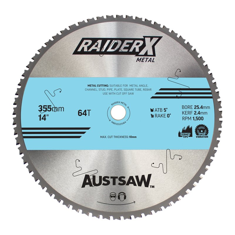 Austsaw RaiderX Metal Blade 355mm x 25.4 x 64T MBR35525464 Blades Austsaw