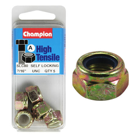 Champion Blister Nyloc-Self Locking Nuts 7/16 “-SLC80 Screws and Nuts Champion