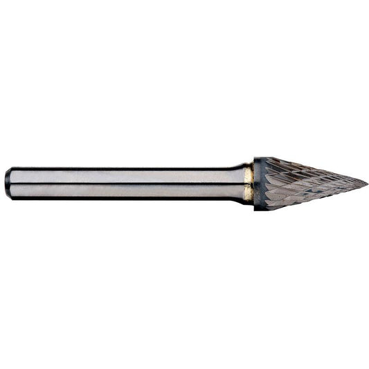 Alpha 1/4in Pointed Cone Carbide Burr, 1/4in shank dia.SM-3DC Carbide Burrs Alpha