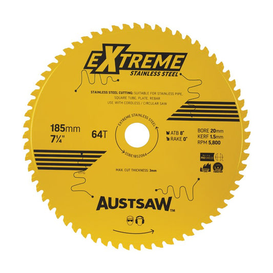 Austsaw Extreme Stainless Steel Blade 185mm x 20 x 64T SSBE1852064 Blades Austsaw