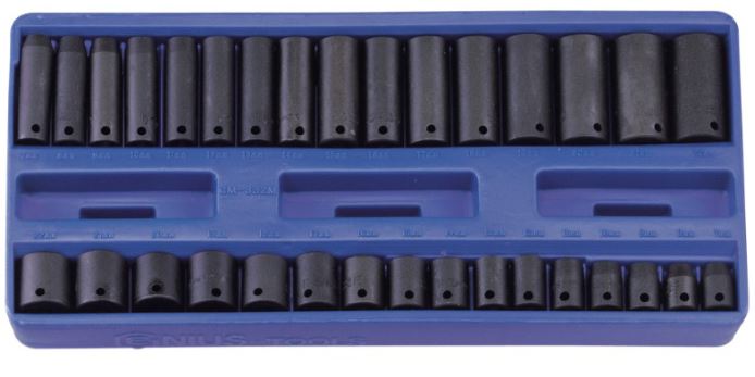 Genius 32 Piece 3/8" Dr. Metric Deep Impact Socket Set 6-19mm TF-332M Socket Set Genius